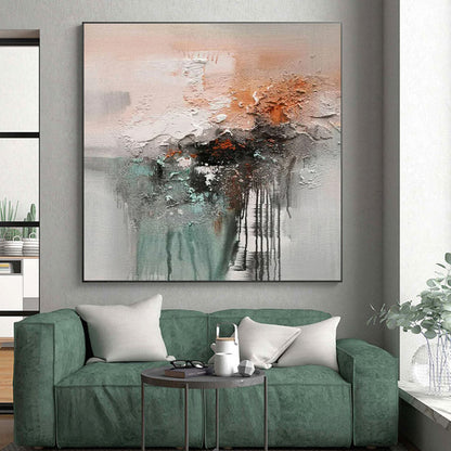 Unique Abstract Art Textured Neutrals with Orange and Teal Accents Abstract Art HS613