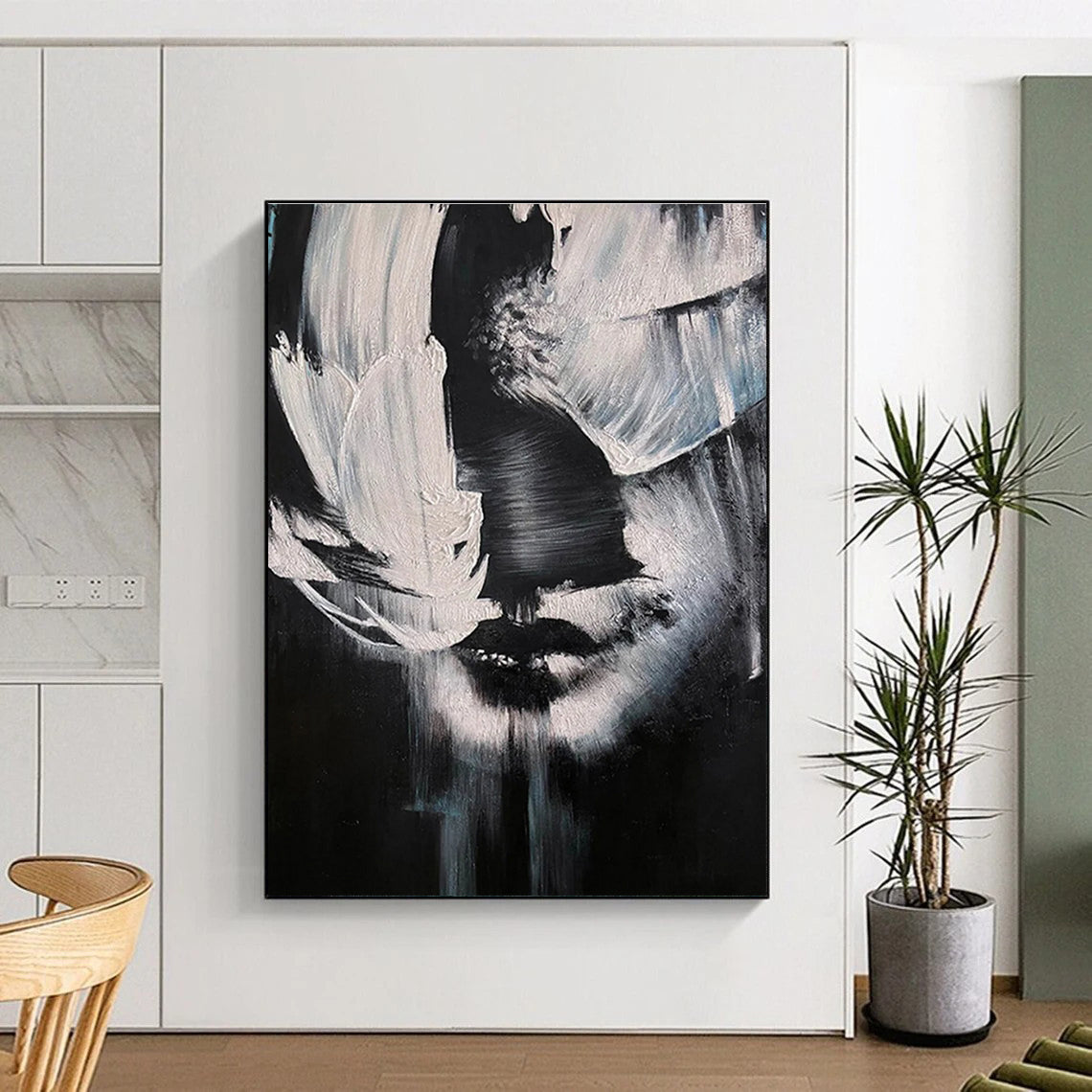 Black, White Abstract Figurative Art For Bedroom and Art Studio WS452