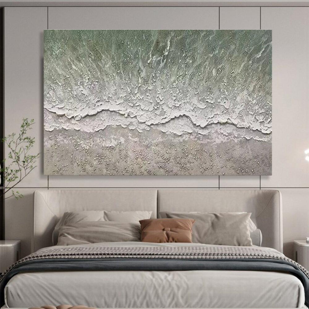 Green, White Abstract Coastal Wave Art For Sale WB386