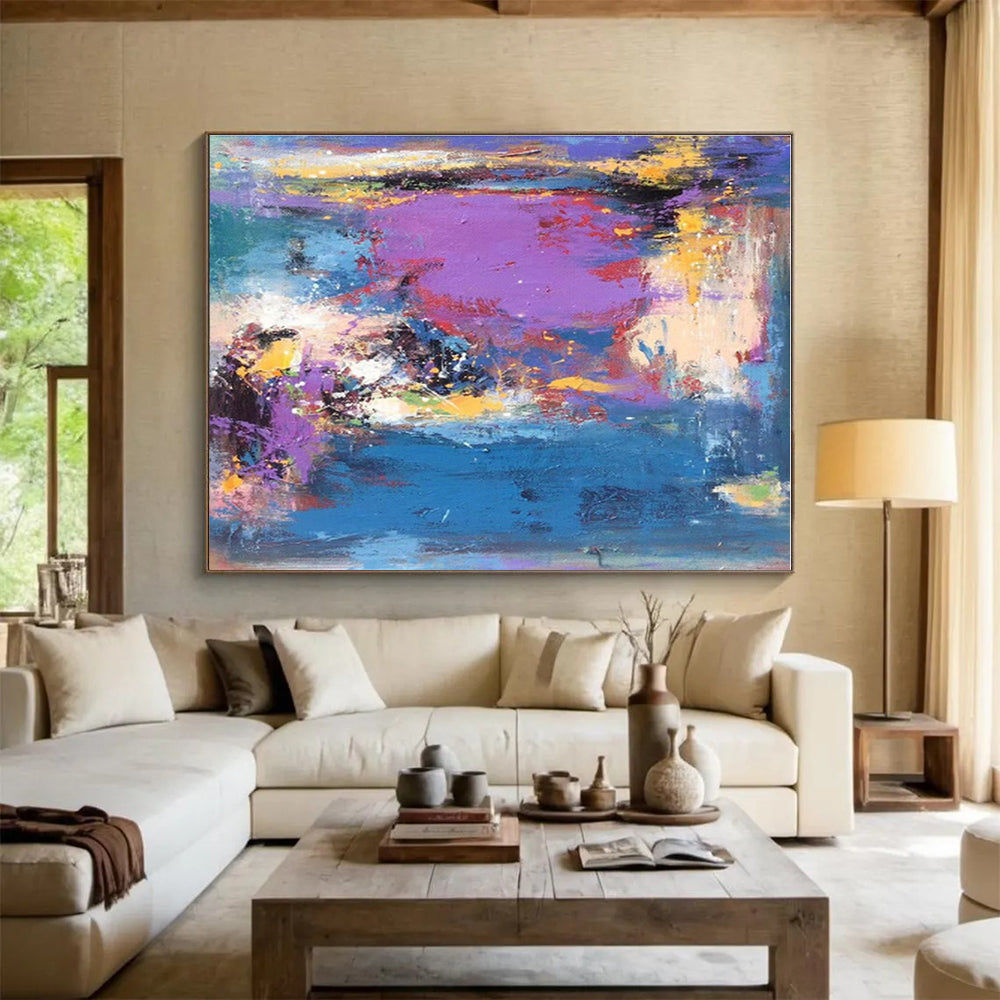 Huge Size Vibrant Purple and Blue Abstract Landscape Painting WB054