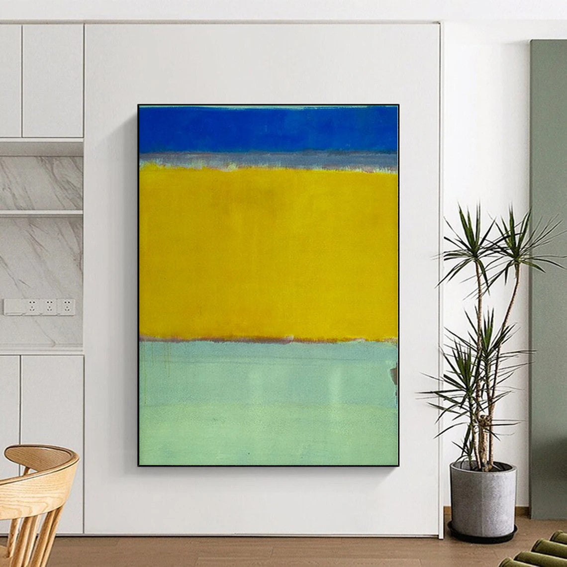 Modern Art Acrylic Blue and Yellow Abstract Color Field Painting For Sale HS105
