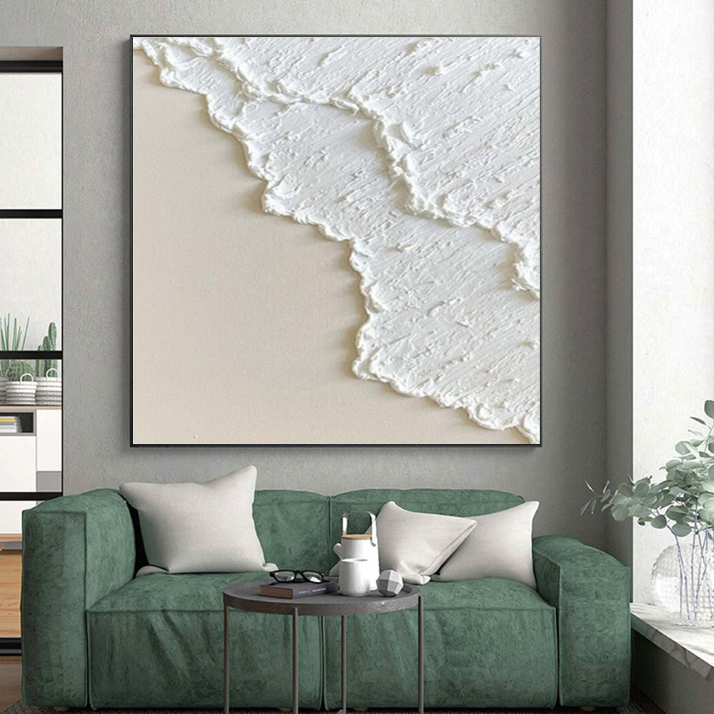 Hand-Painted White Textured Abstract, Acrylic Modern Art Painting HS337