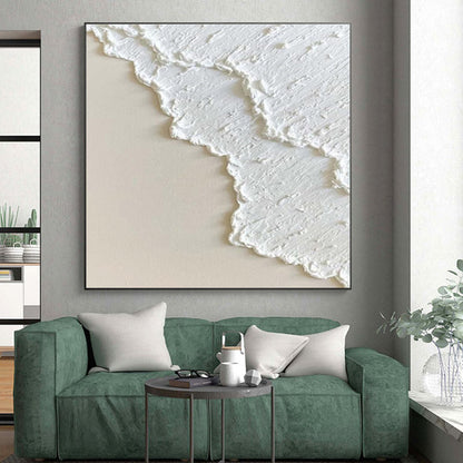 Hand-Painted White Textured Abstract, Acrylic Modern Art Painting HS337