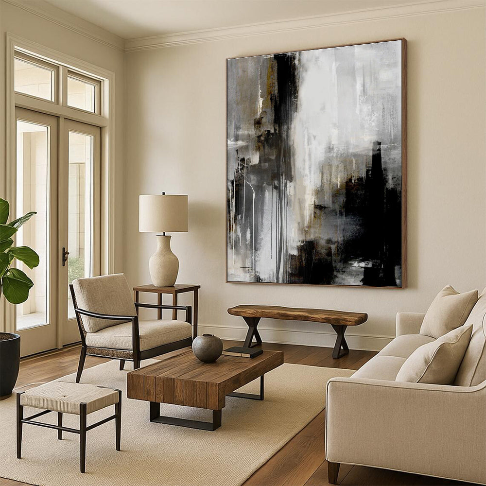 Oversized Abstract Wall Art Gray, Black, and Gold Textured Abstract Art HS708