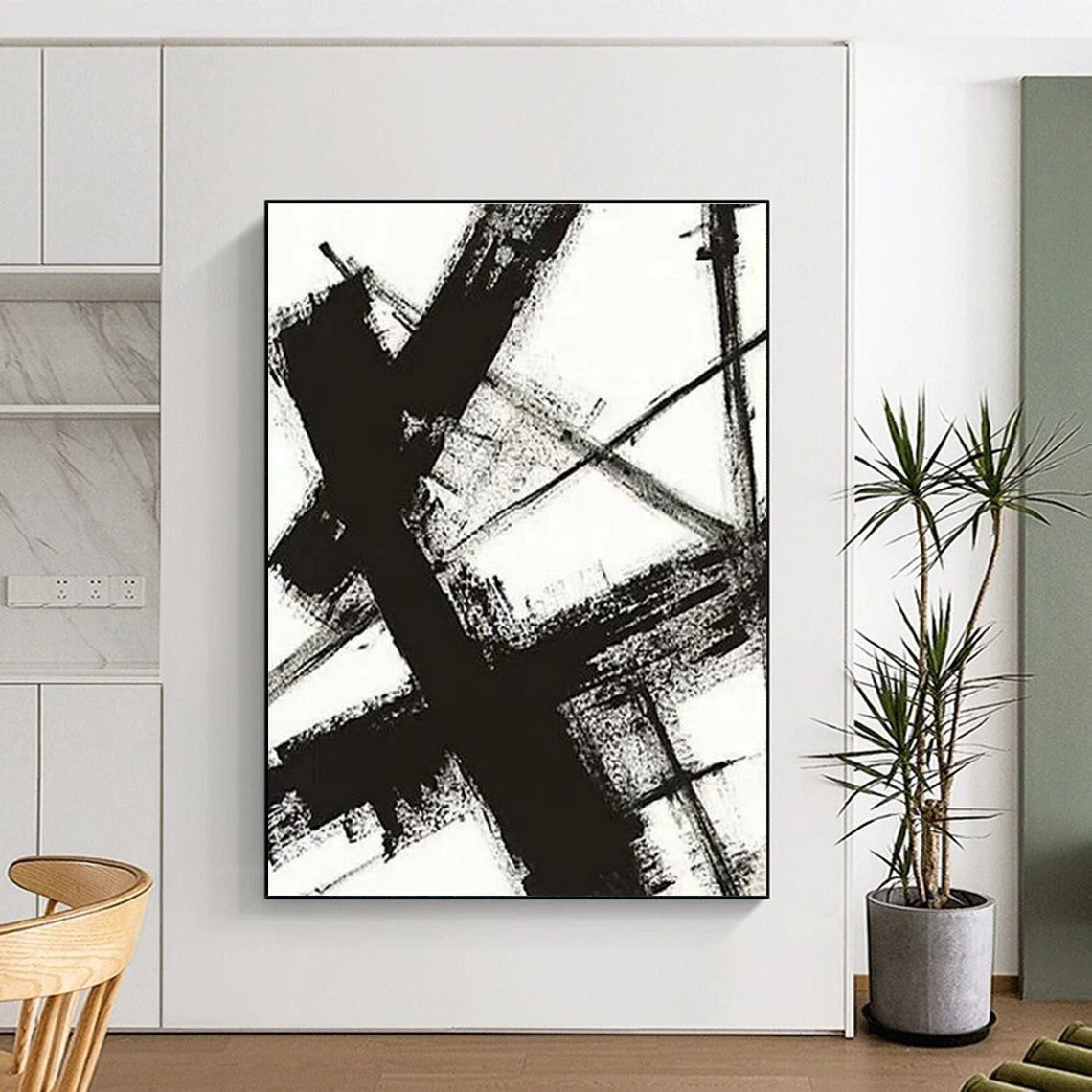 Black and White Geometric Abstract Painting HS567