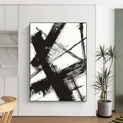 Black and White Geometric Abstract Painting HS567