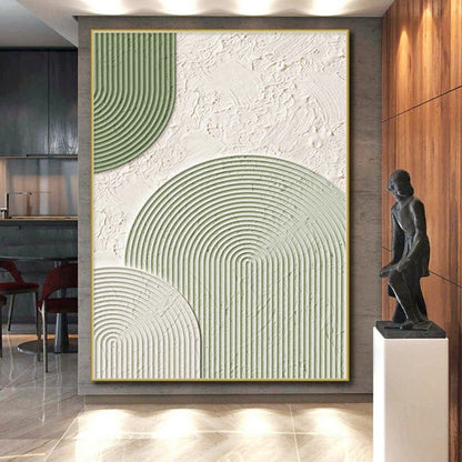Large Size Green and White Abstract Geometric Shape Painting For Sale HS074
