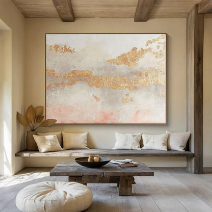 Oversized Canvas Art Gold, Pink and Gray Abstract Textured Painting WB106