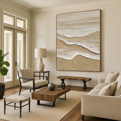 Beige and White Textured Coastal Abstract Painting For Sale Online WS492