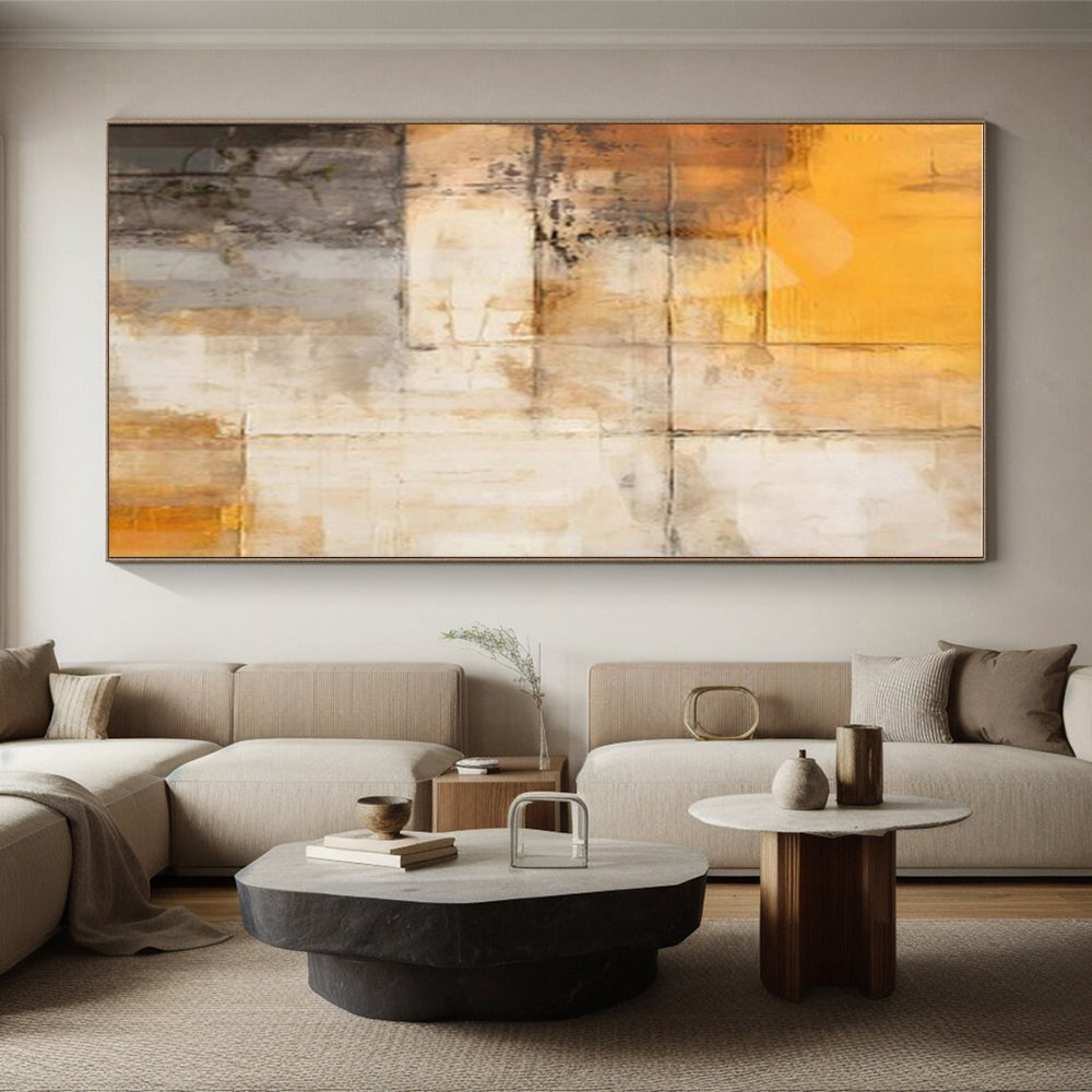 Large Painting In Living Room Orange, Beige, and Gray Textured Abstract Art HS670