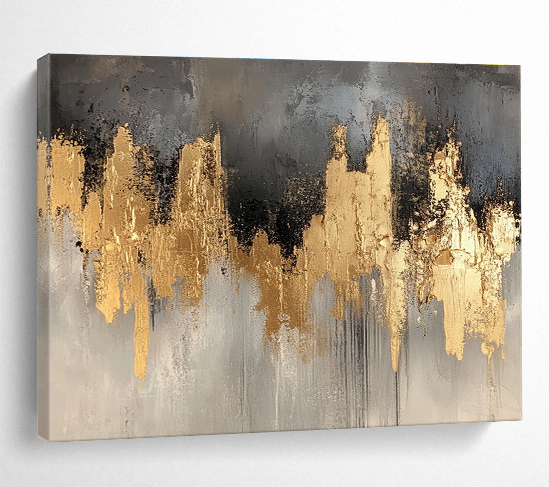 Big Size Gray, Gold, and Black Abstract Cityscape - Acrylic Painting WB296