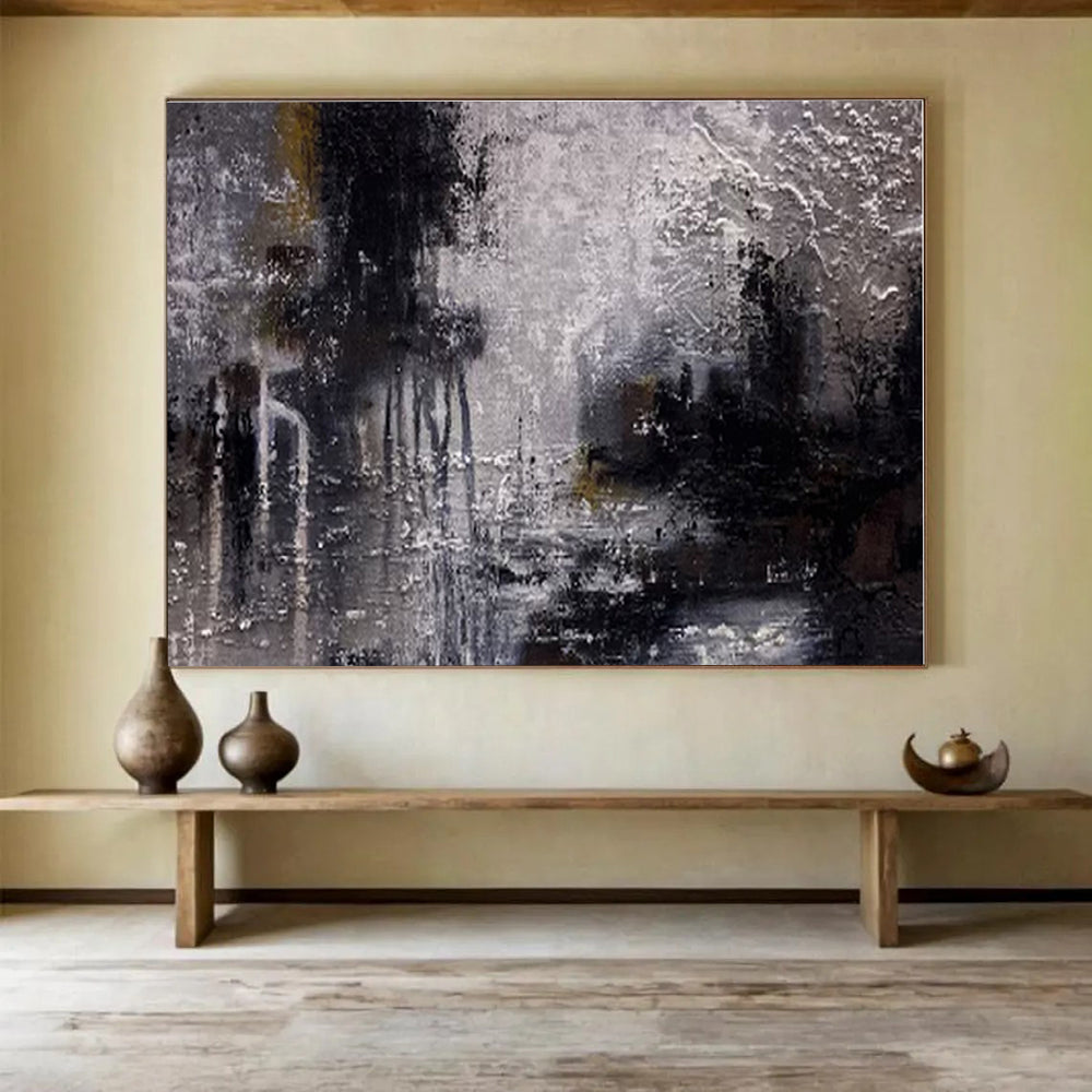 Gray, Black, White Abstract Cityscape Painting, Abstract Acrylic Art WB007