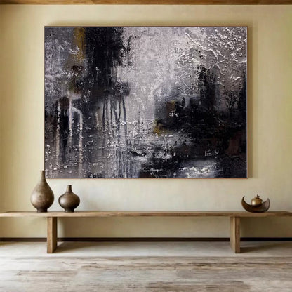Gray, Black, White Abstract Cityscape Painting, Abstract Acrylic Art WB007