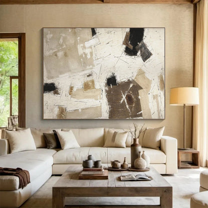 Hand Painted Art Beige & Black Textured Abstract, Acrylic Modern Art Paintings HS320