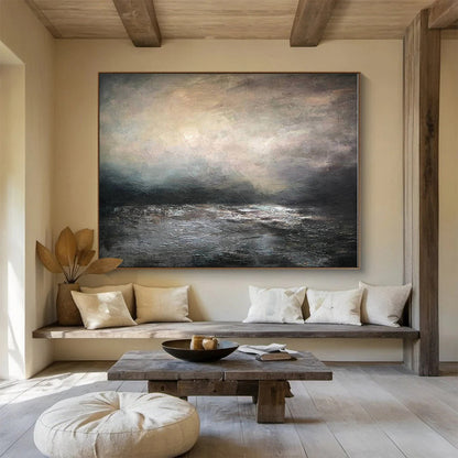 Oversized Canvas Art Gray and Black Abstract Landscape Painting WB142