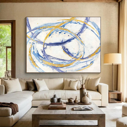 Extra Large Size Blue, Gold and White Abstract Geometric Painting WB148