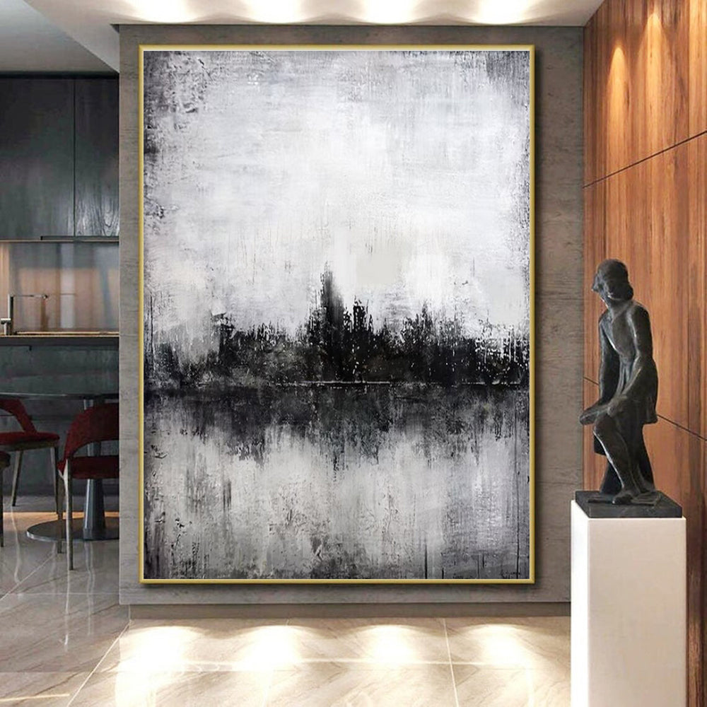 Acrylic Modern Art Paintings Gray and White Textured Abstract Landscape HS704