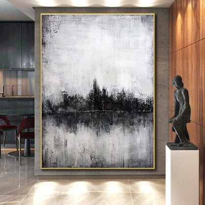 Acrylic Modern Art Paintings Gray and White Textured Abstract Landscape HS704