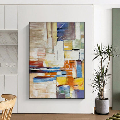 Handmade Art Multicolor Geometric Abstract, Minimalist Canvas Art HS458