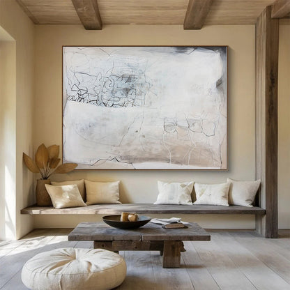 Gray, Beige, Black Abstract Line Art Acrylic Painting WB025