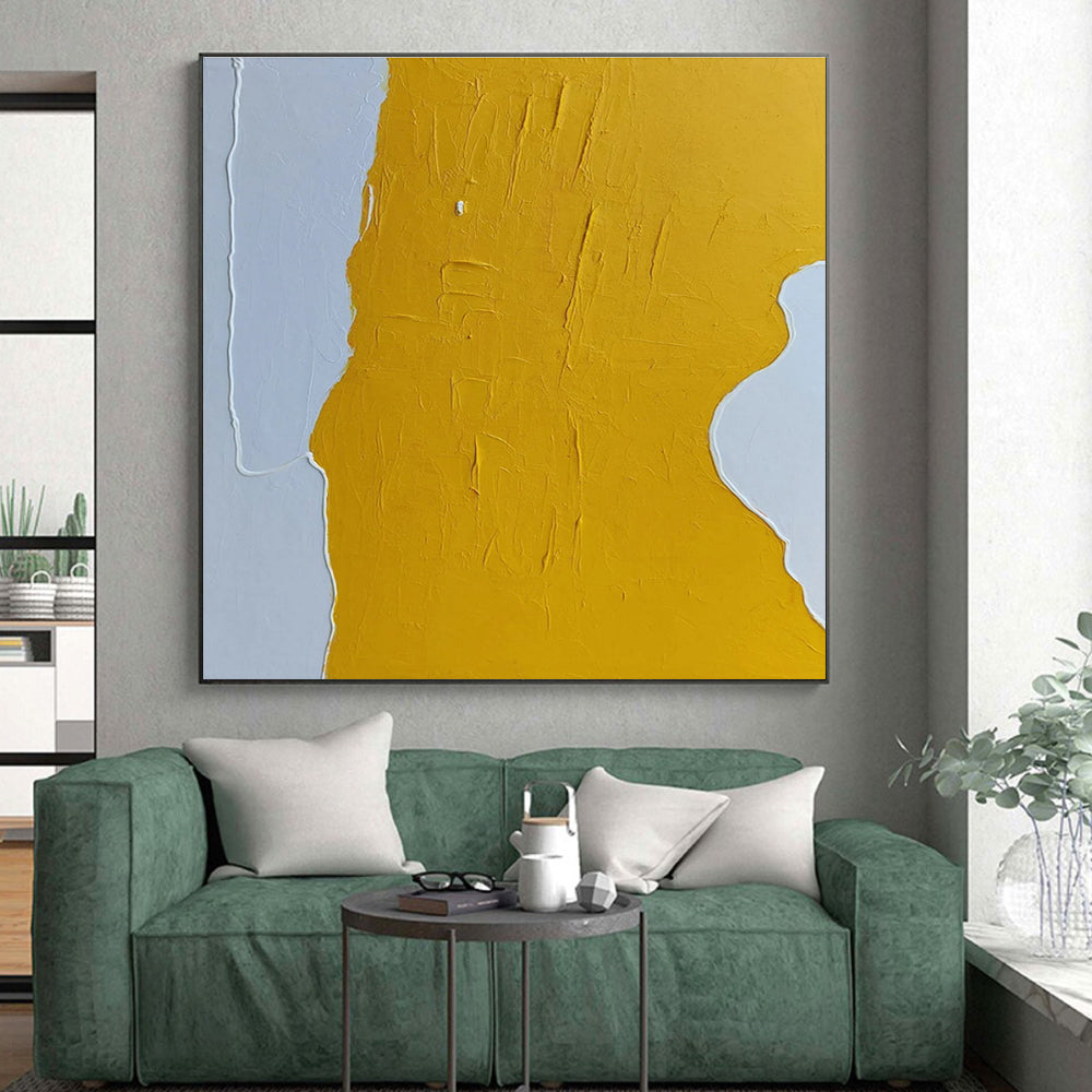 Hand-Painted Yellow & Gray Textured Abstract, Acrylic Modern Art Painting HS261