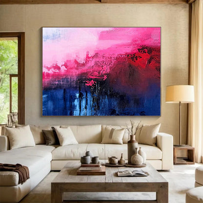 Oversized Canvas Art Pink, Red and Blue Abstract Landscape Painting WB067