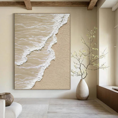 Gray, Green, and White Textured Coastal Abstract Painting For Sale Online WS479