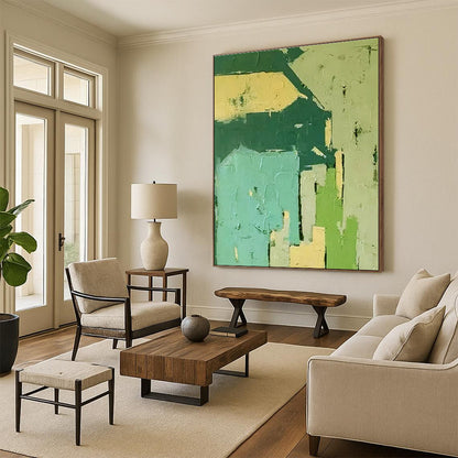 Acrylic Modern Art Paintings Green, Beige, and Teal Geometric Abstract Painting On Canvas HS799