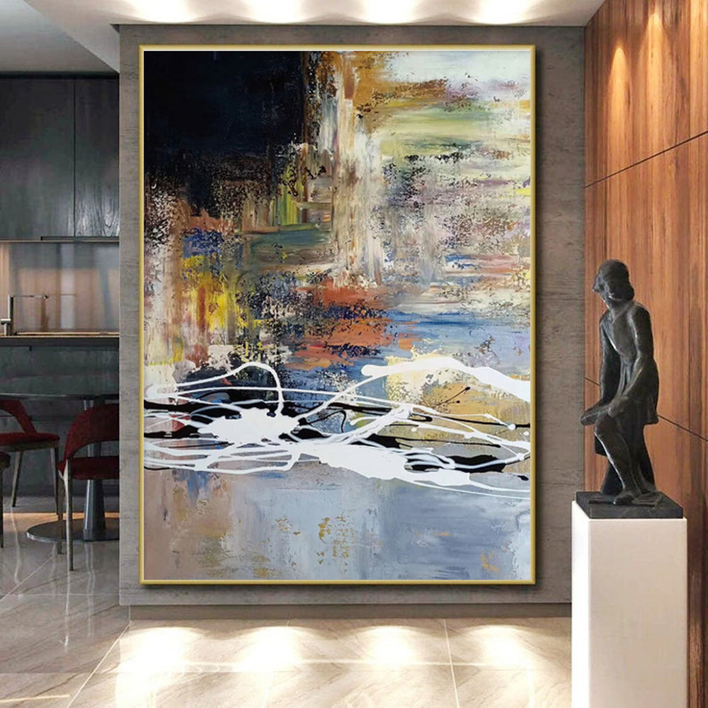 Gaint Canvas Art Multicolor Gestural Abstract, Oversized Abstract Wall Art HS414