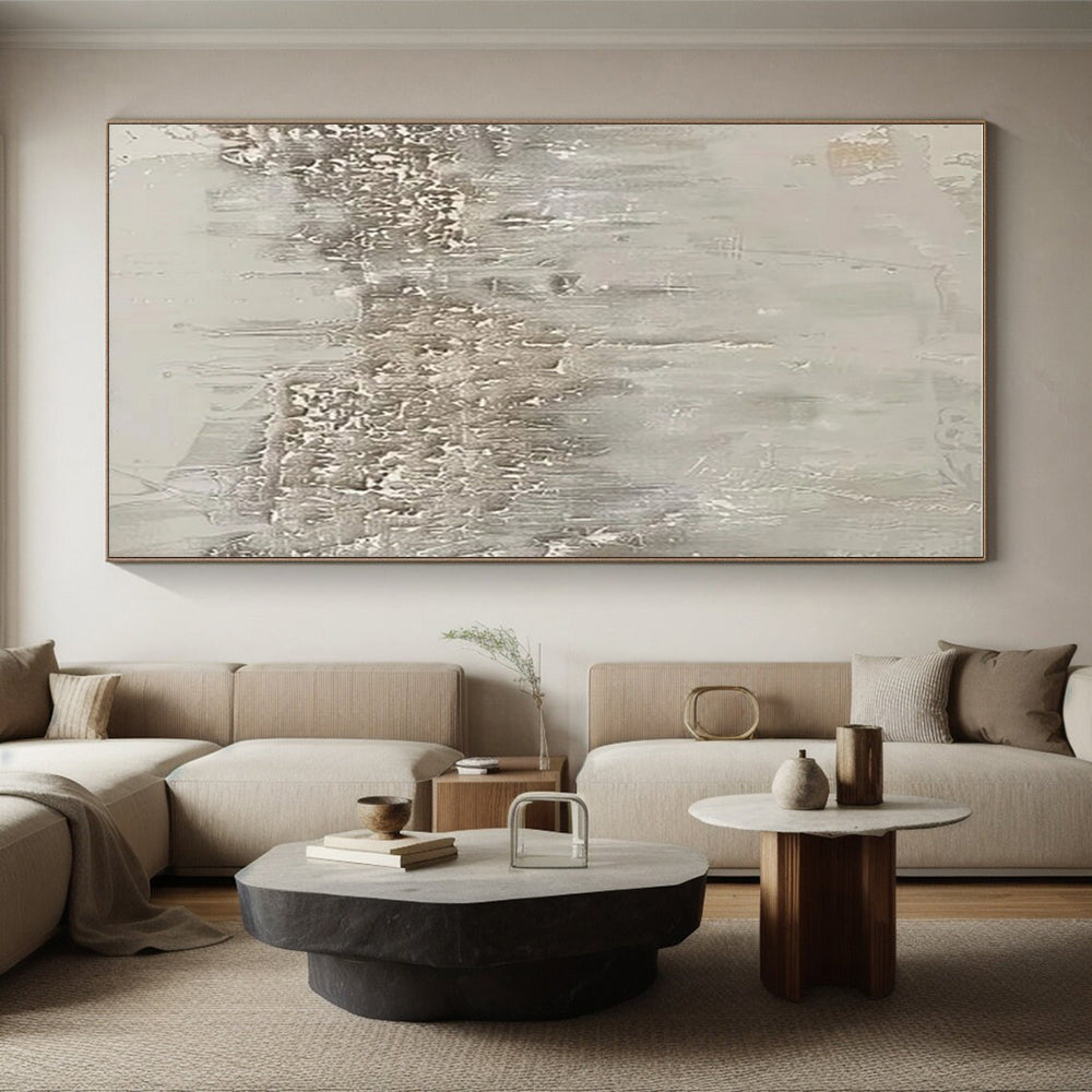 Hand-Painted Beige & Gray Textured Abstract Cityscape Art HS371