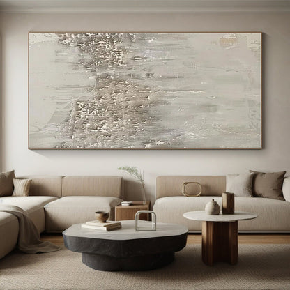 Hand-Painted Beige & Gray Textured Abstract Cityscape Art HS371