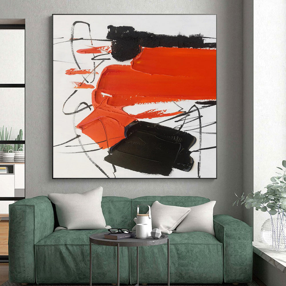 Modern Art Acrylic with Orange, Black and White Colors, Bold Abstract Theme HS477