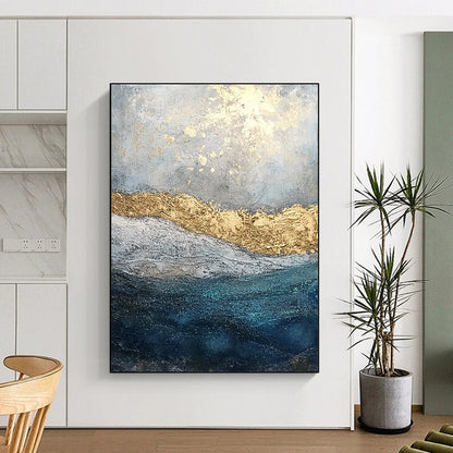 Hand Painting Gold Accent Ocean Abstract Art HS172