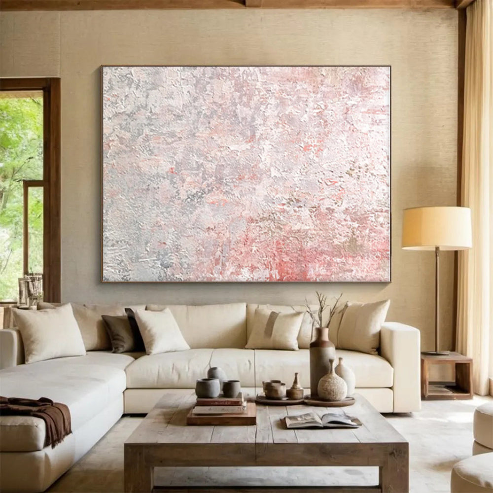 Hand-Painted Pink & Gray Textured Abstract, Acrylic Modern Art Painting HS291