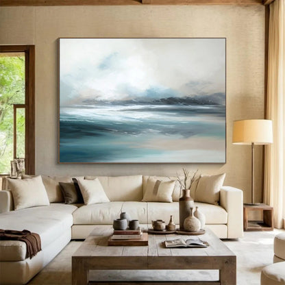 Extra Large Size Blue and Gray Abstract Seaside Painting WB194