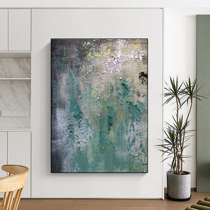 Hand Painted Art with Textured Teal, Gray, Beige - Cool Abstract Paintings for House HS504