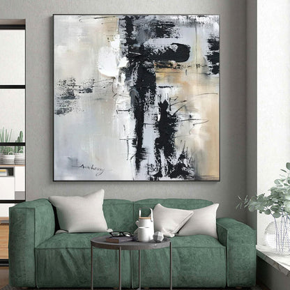 Large Contemporary Wall Art Black, White, and Neutral Textured Abstract HS587