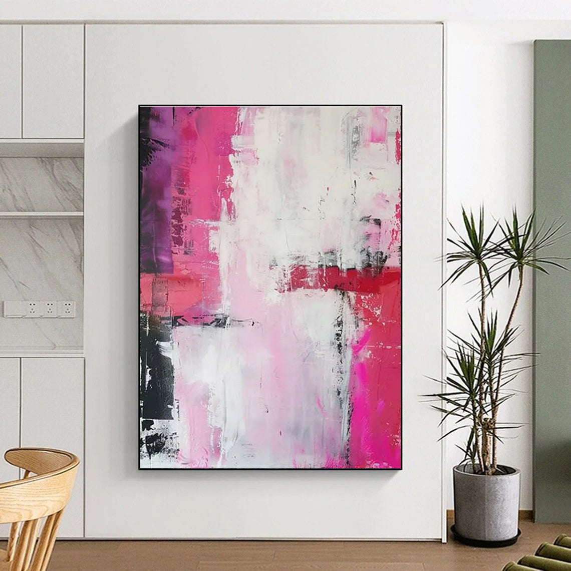 Pink and Red Abstract Art with Bold Textures HS589