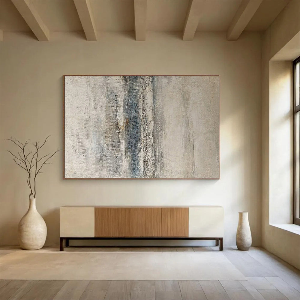 Beige, Gray, Blue Textured Abstract Art For Sale WB373