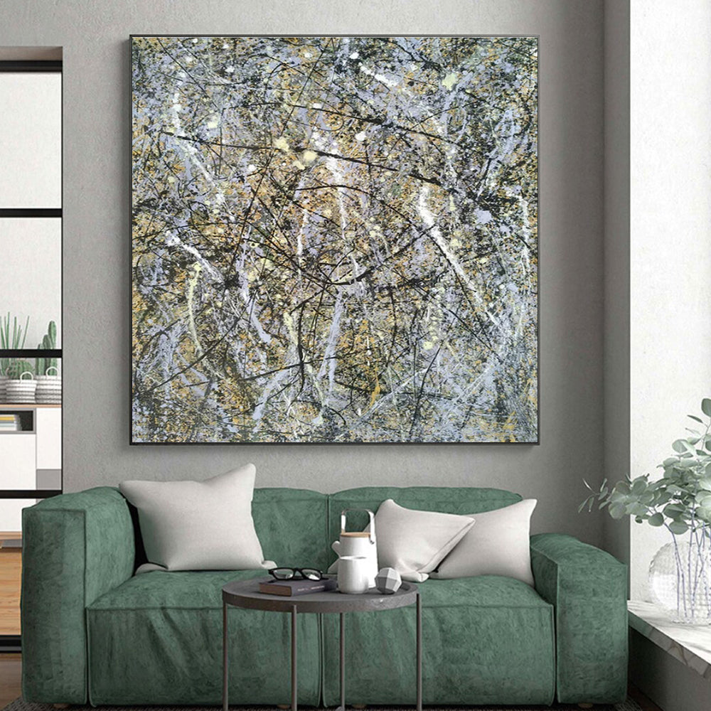 Cool Abstract Paintings Gray, Black, and Gold Splatter Abstract Art HS616