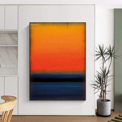 Abstract Square Art Orange and Blue Abstract Sunset Painting For Sale HS100