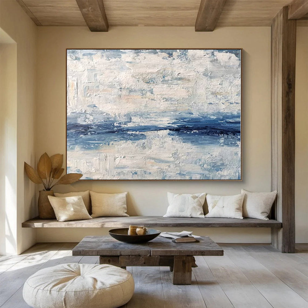 Big Size Blue and White Abstract Textured Landscape Painting WB145