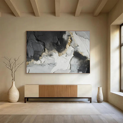 Contemporary Abstract Art: Black Grey and Gold Textured Abstract Painting WB361