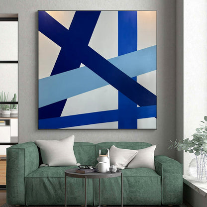 Modern Art Acrylic Blue and White Geometric Abstract Art HS642