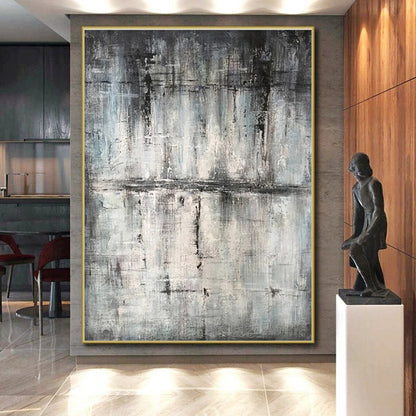 Hand-Painted Gray & Black Textured Abstract Urban Landscape Art HS391