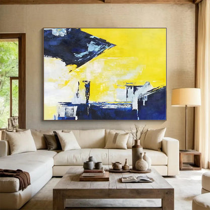 Cool Abstract Paintings Yellow, Blue, and White Geometric Abstract Painting On Canvas HS803