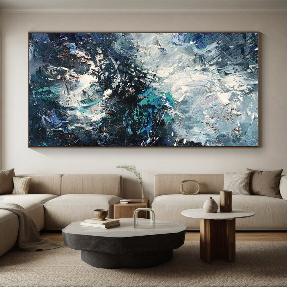 Handmade Art Blue, Teal, and White Textured Abstract Art HS756