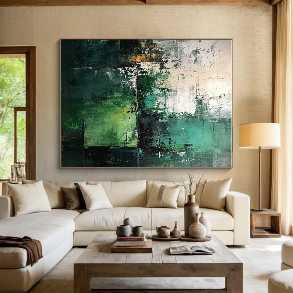 Hand-Painted Teal & Gray Abstract Art, Large Size Modern Art Acrylic  HS208