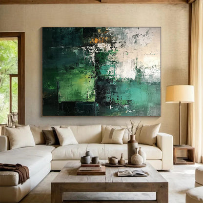 Hand-Painted Teal & Gray Abstract Art, Large Size Modern Art Acrylic  HS208