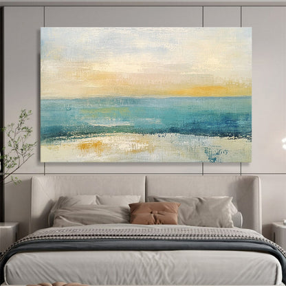 Oversized Canvas Art Blue, Yellow, and White Abstract Coastal Scene - Acrylic Painting WB273